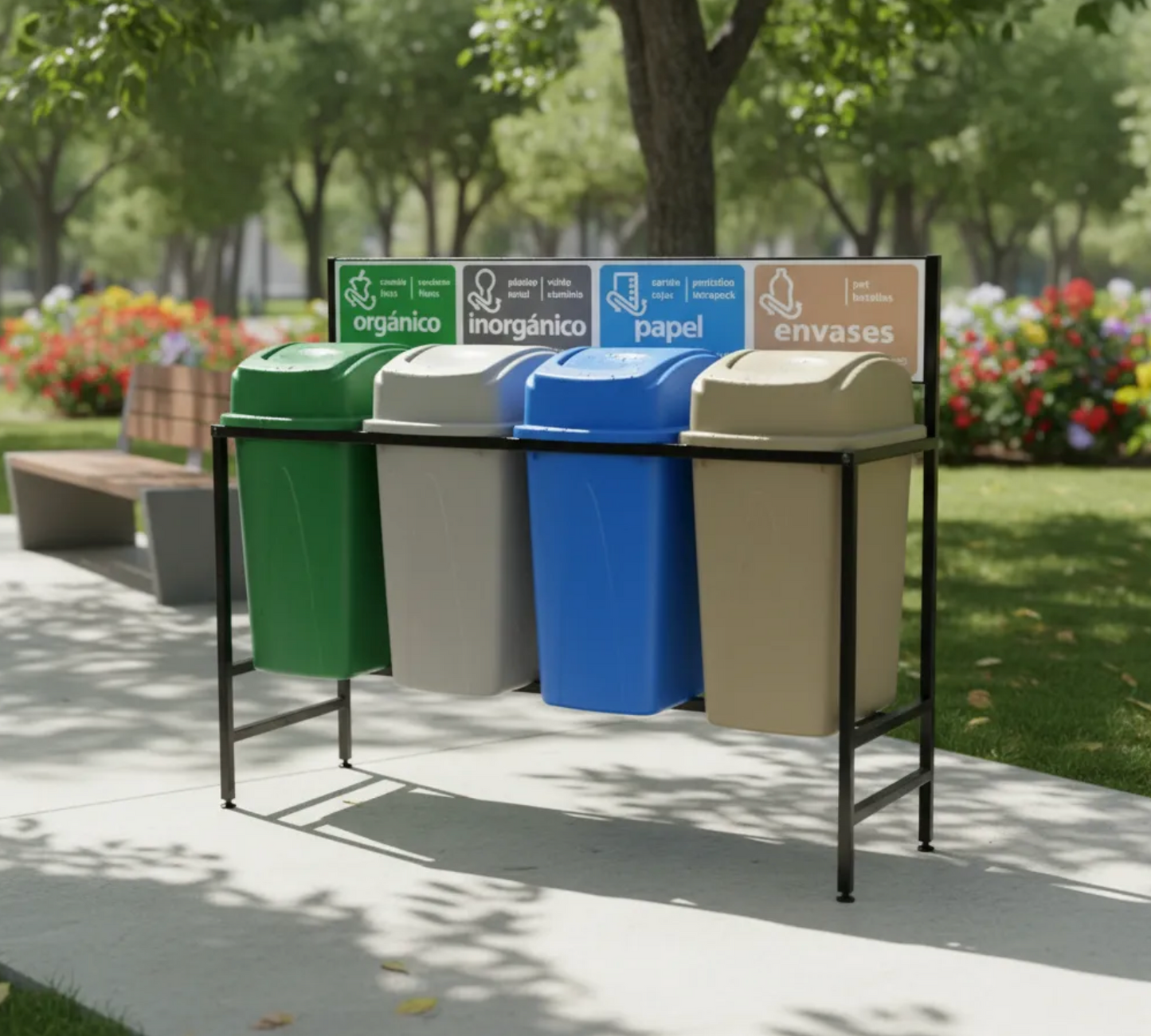 Estación De Reciclaje 4 Botes De 80 Lt Estructura Desarmable