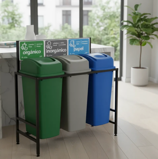 Estación De Reciclaje 3 Botes De 65 Lt Estructura Desarmable